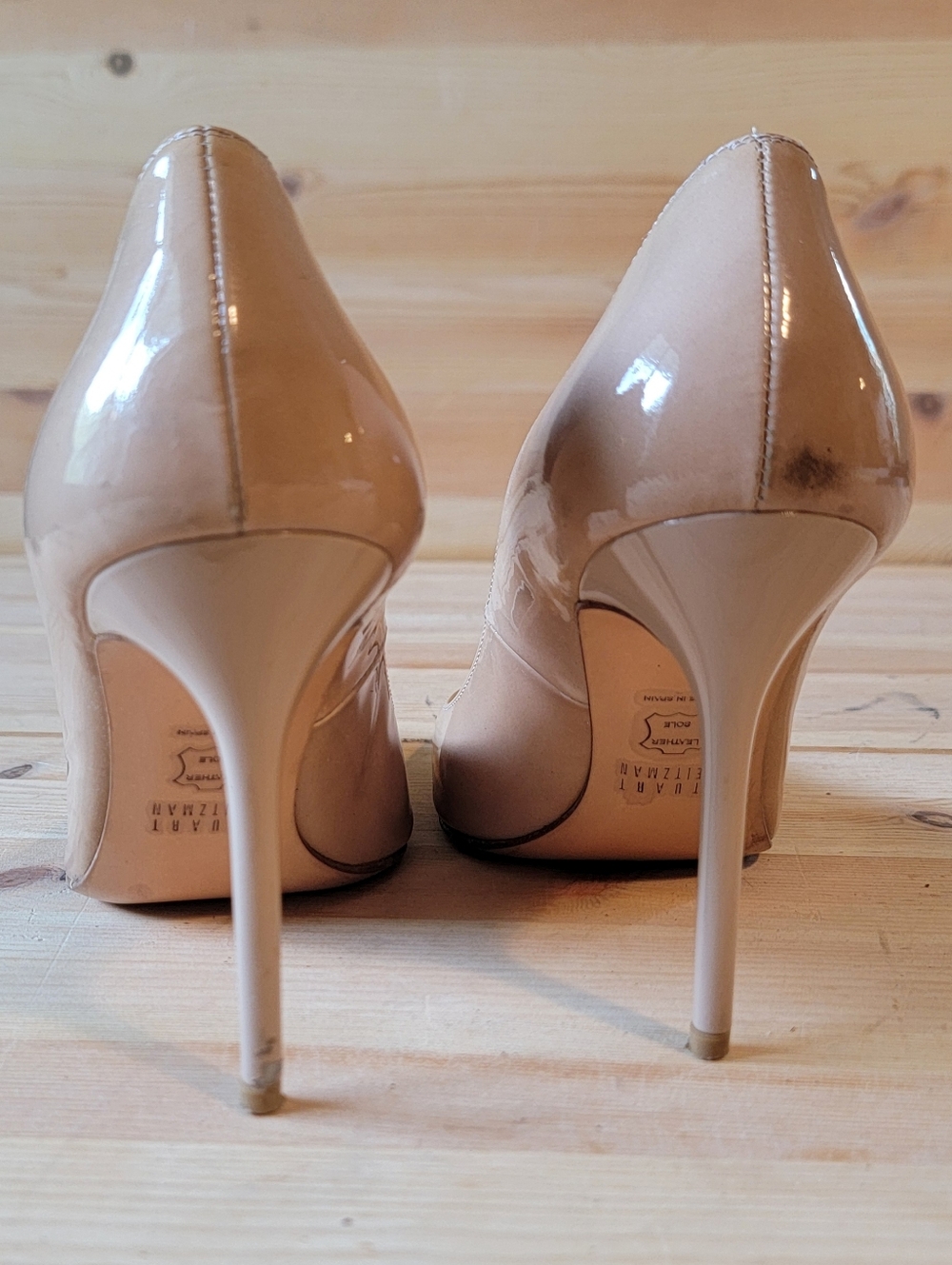 Stuart Weitzman Blush Patent Leather Pointed-Toe Stiletto Pumps 6 1/2 - Picture 3 of 8